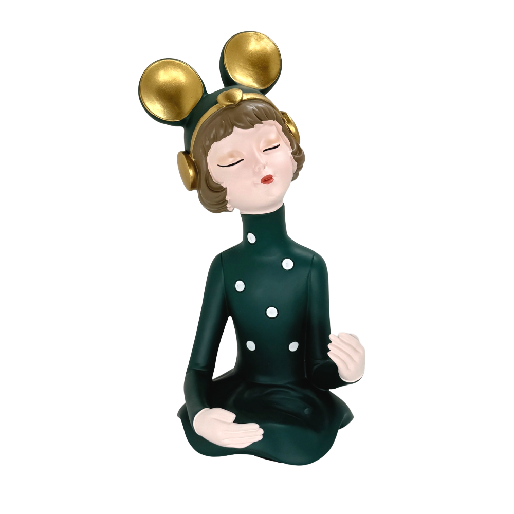 Whimsical Cartoon Girl with Headphones Tabletop Wine Bottle Holder – Decorative Resin Character Statue and Single Bottle Wine Display Cradle for Home Bar and Kitchen