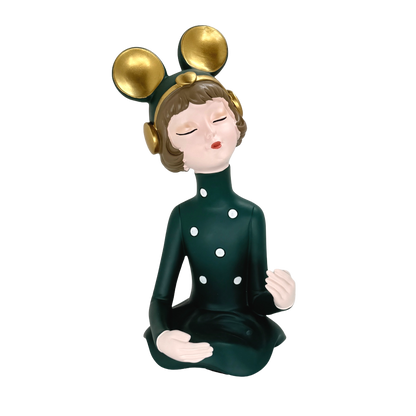Whimsical Cartoon Girl with Headphones Tabletop Wine Bottle Holder – Decorative Resin Character Statue and Single Bottle Wine Display Cradle for Home Bar and Kitchen