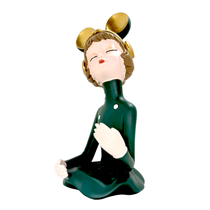 Whimsical Cartoon Girl with Headphones Tabletop Wine Bottle Holder – Decorative Resin Character Statue and Single Bottle Wine Display Cradle for Home Bar and Kitchen