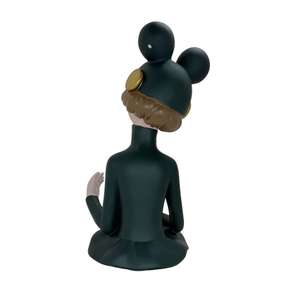Whimsical Cartoon Girl with Headphones Tabletop Wine Bottle Holder – Decorative Resin Character Statue and Single Bottle Wine Display Cradle for Home Bar and Kitchen
