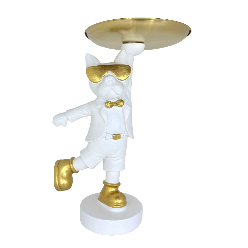 The Dapper Pup – A Playful Spirit Wrapped in Golden Style | Modern Luxury Dog Wall Art Print for Sophisticated Home Decor
