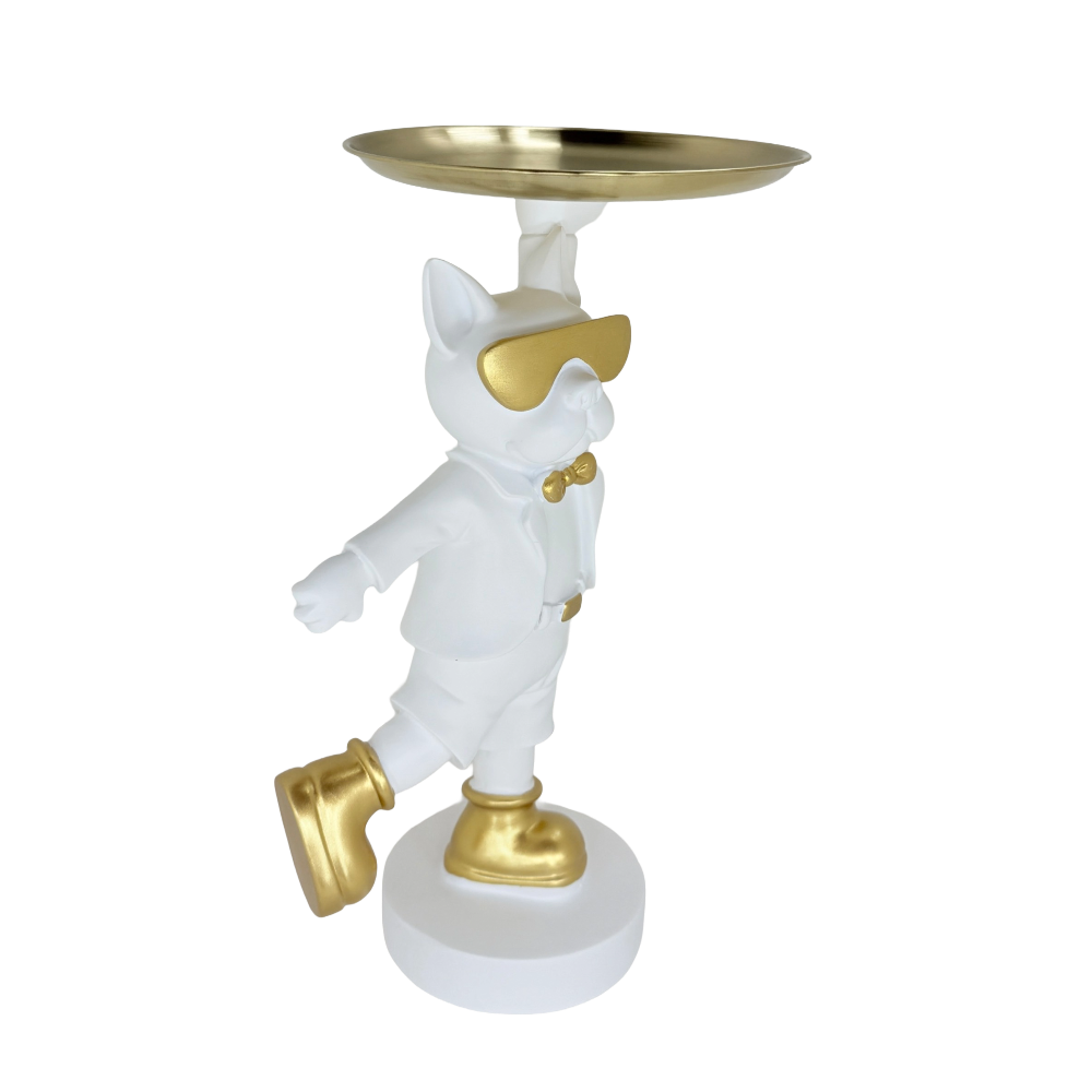 The Dapper Pup – A Playful Spirit Wrapped in Golden Style | Modern Luxury Dog Wall Art Print for Sophisticated Home Decor