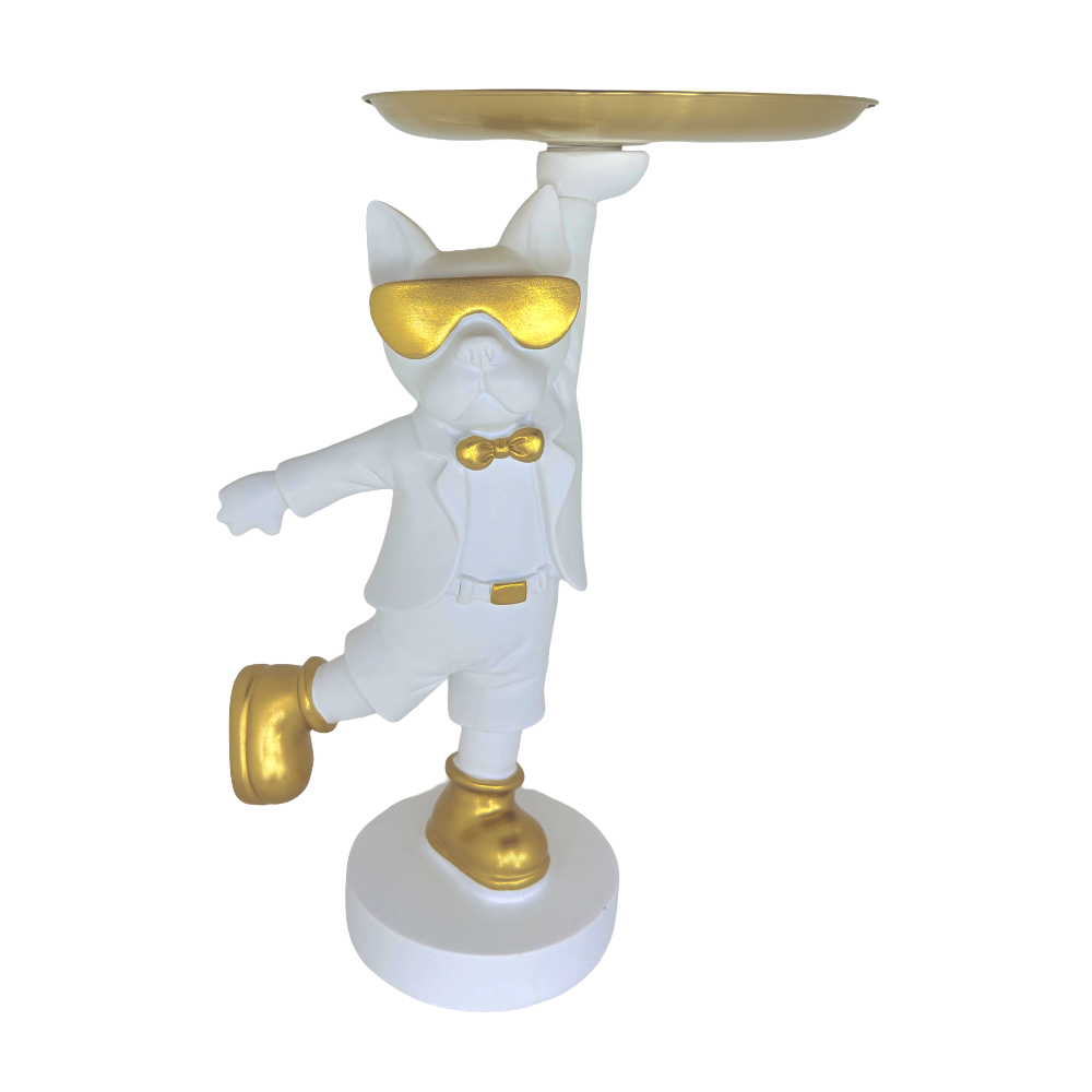 The Dapper Pup – A Playful Spirit Wrapped in Golden Style | Modern Luxury Dog Wall Art Print for Sophisticated Home Decor