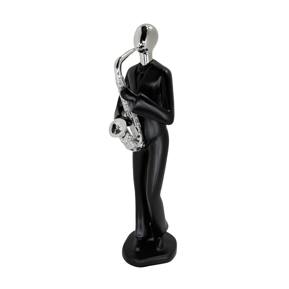 Modern Abstract Fragmented Musician 11-Inch Tabletop Figurine – Contemporary Resin Saxophone Player Statue for Home and Office Décor