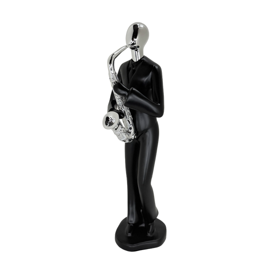 Modern Abstract Fragmented Musician 11-Inch Tabletop Figurine – Contemporary Resin Saxophone Player Statue for Home and Office Décor