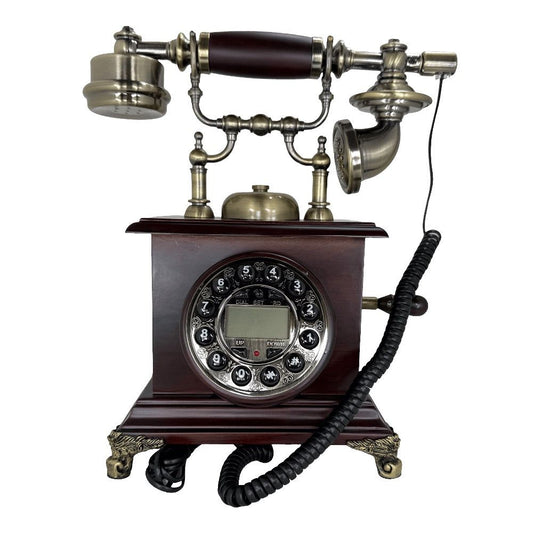 Vintage Antique-Style Corded Telephone – Classic Retro Wooden Desktop Landline Phone for Home, Office, and Living Room Decor