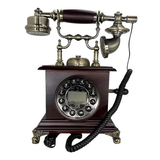 Vintage Antique-Style Corded Telephone – Classic Retro Wooden Desktop Landline Phone for Home, Office, and Living Room Decor