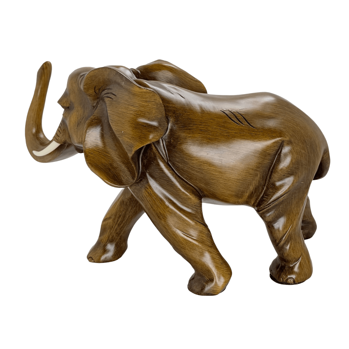 Majestic Twin Elephants Tabletop Sculpture – Rustic Wood-Grain Style Lucky Elephant Statue Set for Wealth and Home Décor