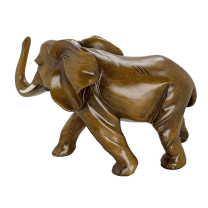 Majestic Twin Elephants Tabletop Sculpture – Rustic Wood-Grain Style Lucky Elephant Statue Set for Wealth and Home Décor