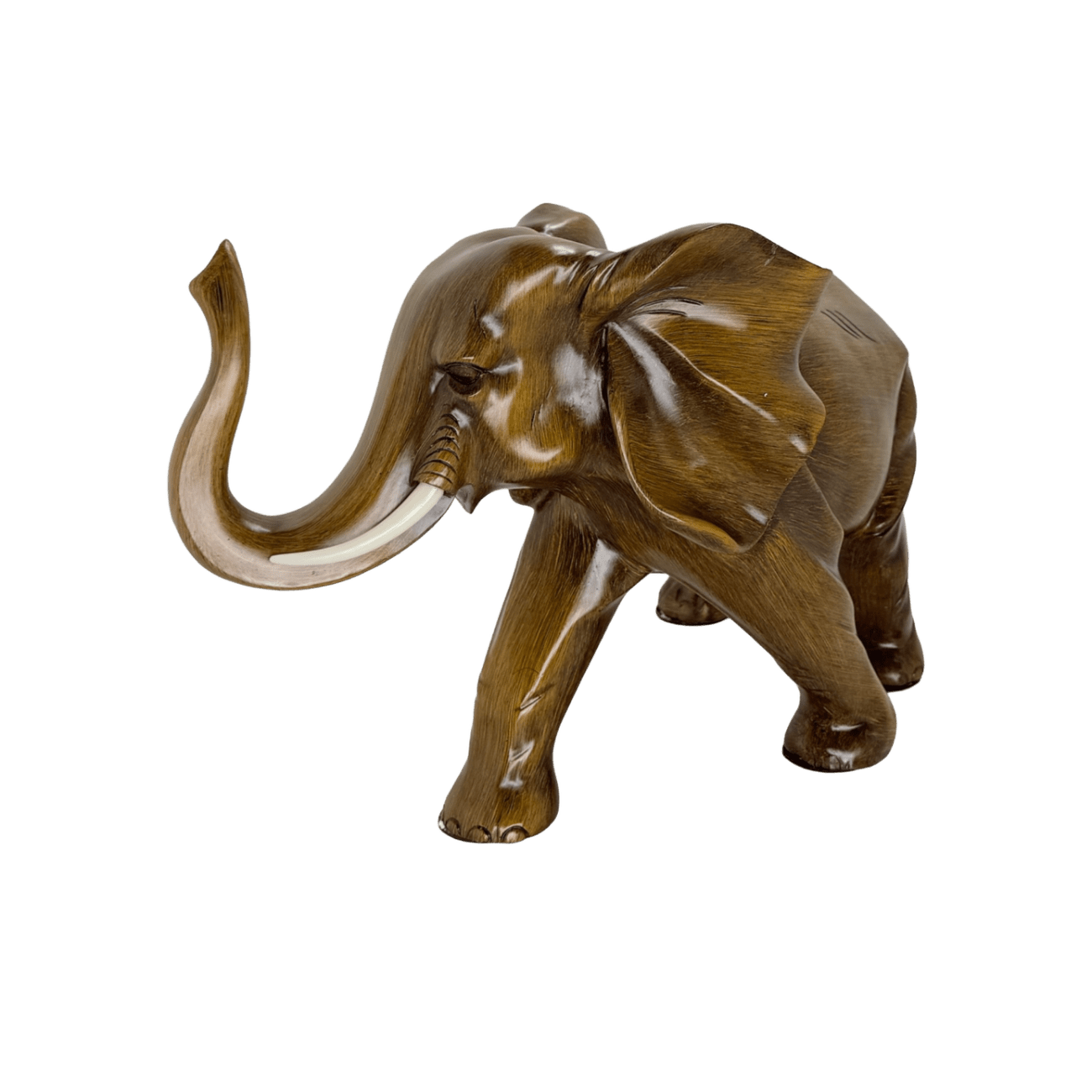 Majestic Twin Elephants Tabletop Sculpture – Rustic Wood-Grain Style Lucky Elephant Statue Set for Wealth and Home Décor
