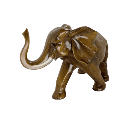 Majestic Twin Elephants Tabletop Sculpture – Rustic Wood-Grain Style Lucky Elephant Statue Set for Wealth and Home Décor