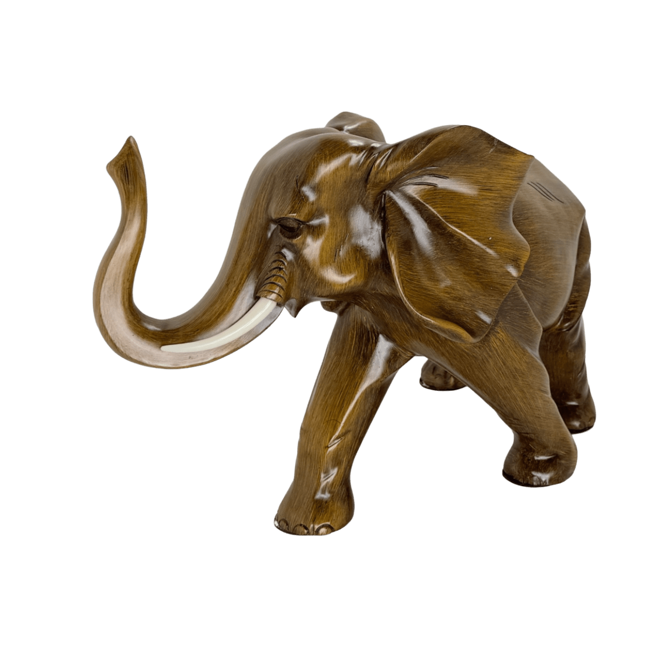 Majestic Twin Elephants Tabletop Sculpture – Rustic Wood-Grain Style Lucky Elephant Statue Set for Wealth and Home Décor