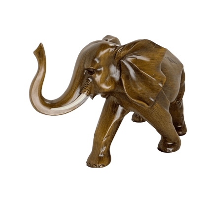 Majestic Twin Elephants Tabletop Sculpture – Rustic Wood-Grain Style Lucky Elephant Statue Set for Wealth and Home Décor