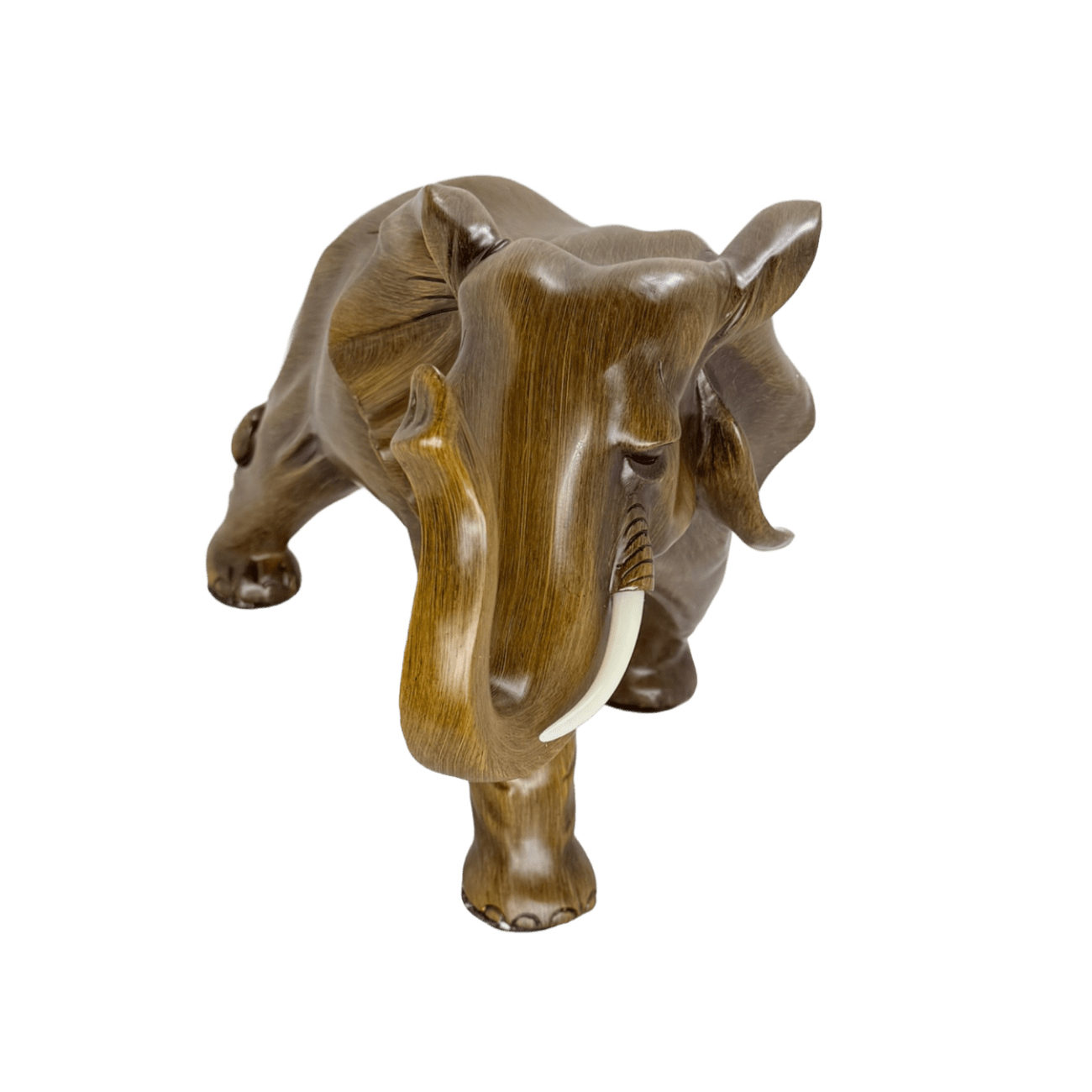 Majestic Twin Elephants Tabletop Sculpture – Rustic Wood-Grain Style Lucky Elephant Statue Set for Wealth and Home Décor