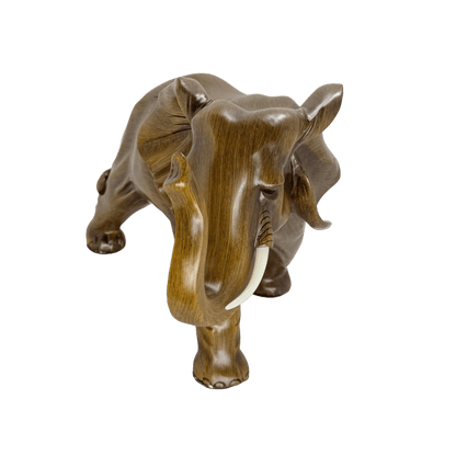 Majestic Twin Elephants Tabletop Sculpture – Rustic Wood-Grain Style Lucky Elephant Statue Set for Wealth and Home Décor