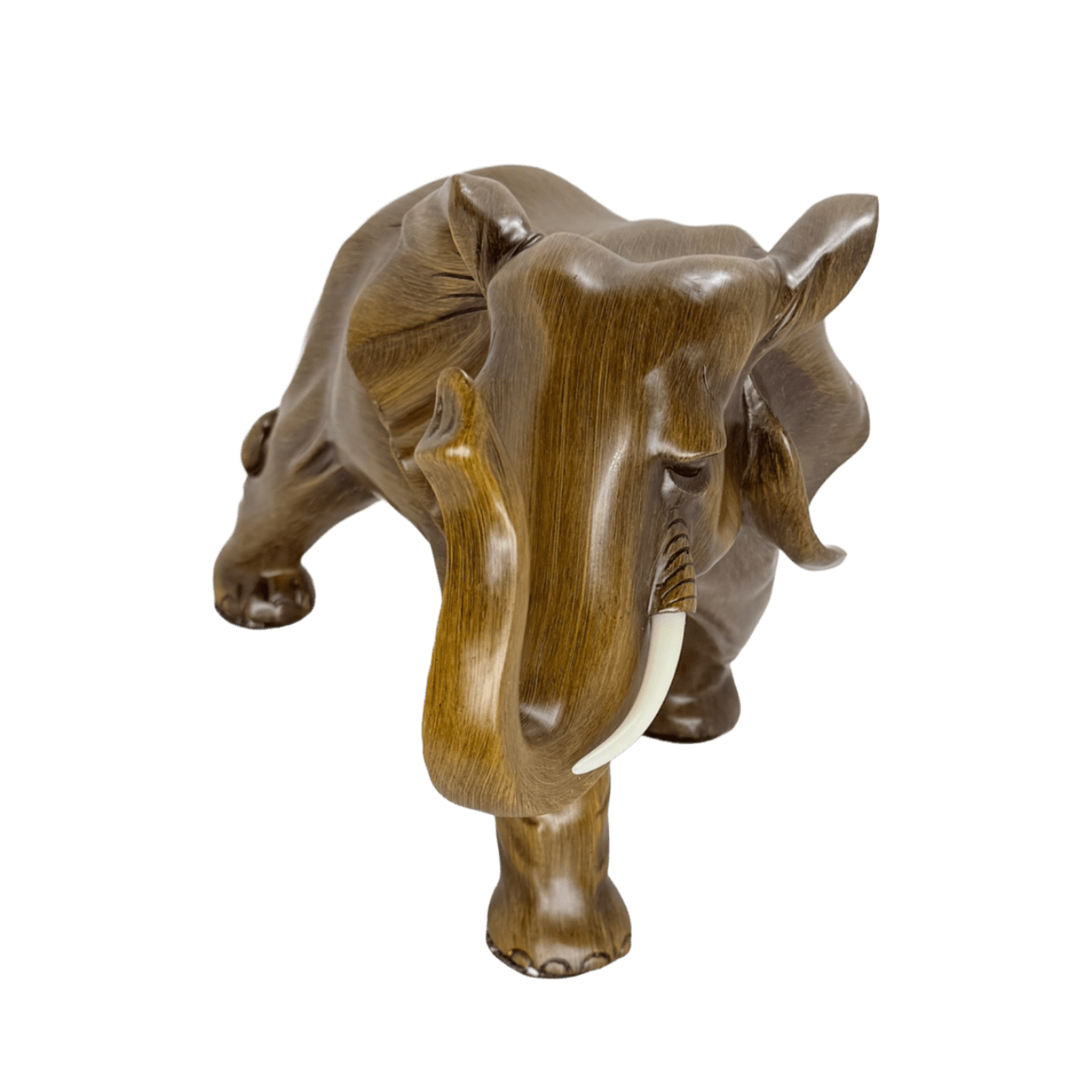 Majestic Twin Elephants Tabletop Sculpture – Rustic Wood-Grain Style Lucky Elephant Statue Set for Wealth and Home Décor