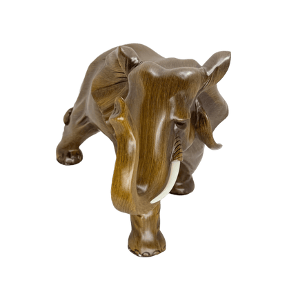 Majestic Twin Elephants Tabletop Sculpture – Rustic Wood-Grain Style Lucky Elephant Statue Set for Wealth and Home Décor