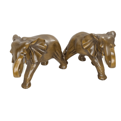 Majestic Twin Elephants Tabletop Sculpture – Rustic Wood-Grain Style Lucky Elephant Statue Set for Wealth and Home Décor