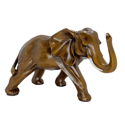 Majestic Twin Elephants Tabletop Sculpture – Rustic Wood-Grain Style Lucky Elephant Statue Set for Wealth and Home Décor