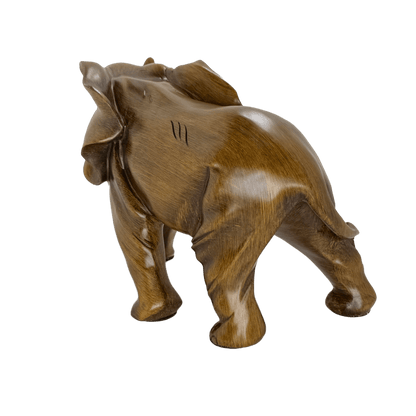 Majestic Twin Elephants Tabletop Sculpture – Rustic Wood-Grain Style Lucky Elephant Statue Set for Wealth and Home Décor