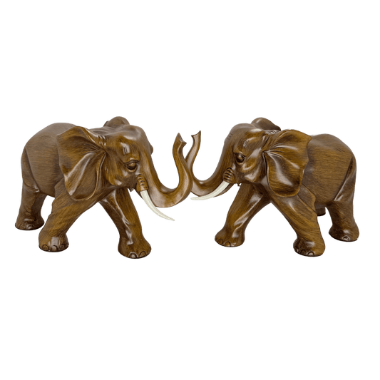 Luxury Golden Twin Elephants Sculpture – Modern Electroplated Tri-Color Lucky Elephant Statue for Wealth, Success, and Home Decor