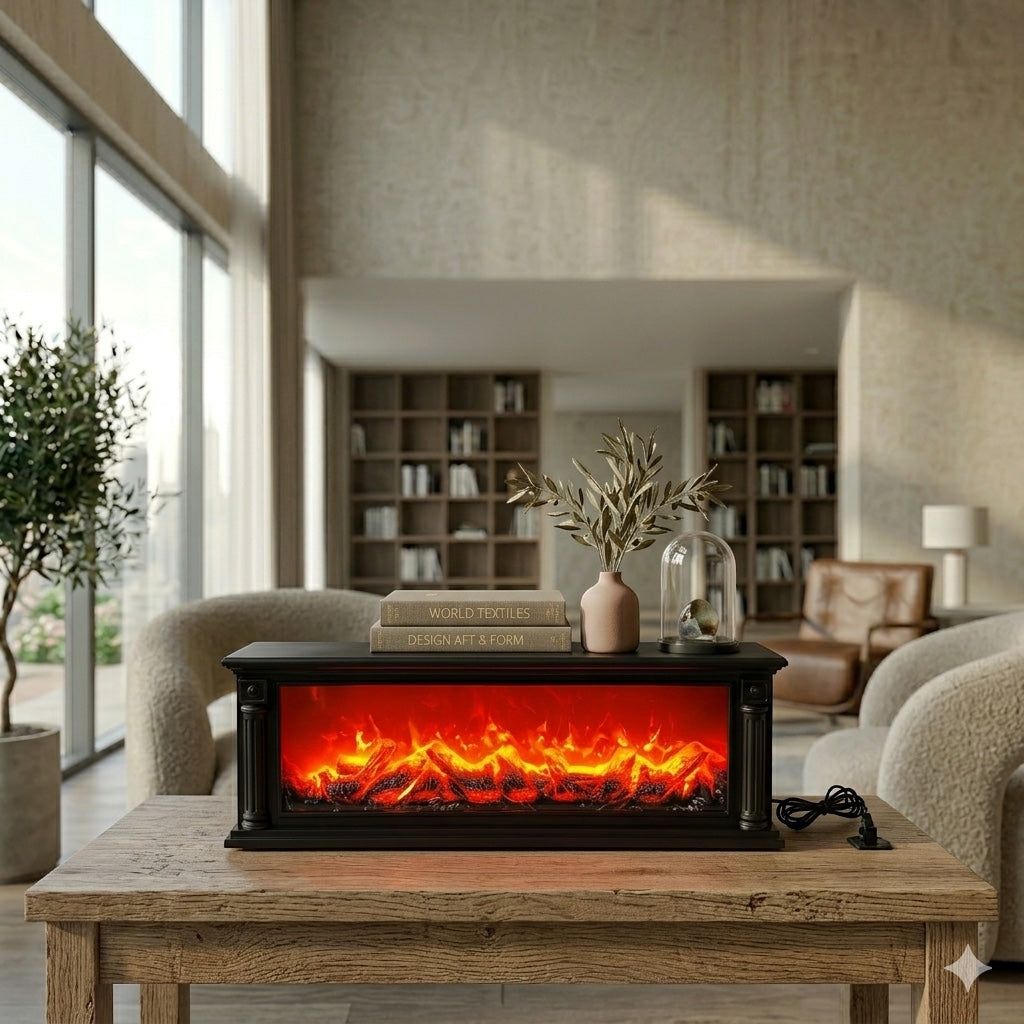 Decorative Electric LED Fireplace Mantel Sculpture – Realistic Ambient Hearth Glow for Modern Interiors