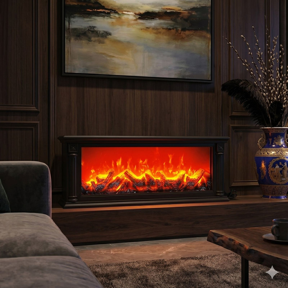 Decorative Electric LED Fireplace Mantel Sculpture – Realistic Ambient Hearth Glow for Modern Interiors
