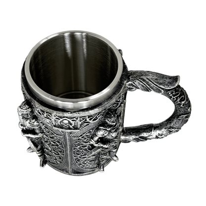 Medieval Knight Embossed Tankard – Gothic Stainless Steel Stein for Fantasy Enthusiasts