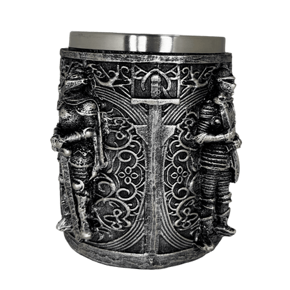 Medieval Knight Embossed Tankard – Gothic Stainless Steel Stein for Fantasy Enthusiasts