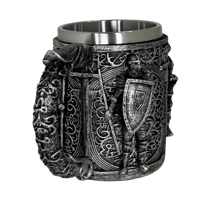 Medieval Knight Embossed Tankard – Gothic Stainless Steel Stein for Fantasy Enthusiasts