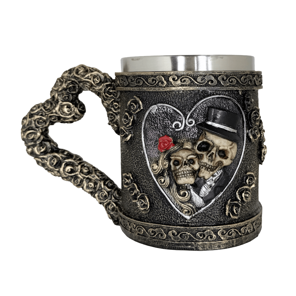 Gothic Wedding Skeleton Couple Tankard – Artistic Stainless Steel Beverage Stein
