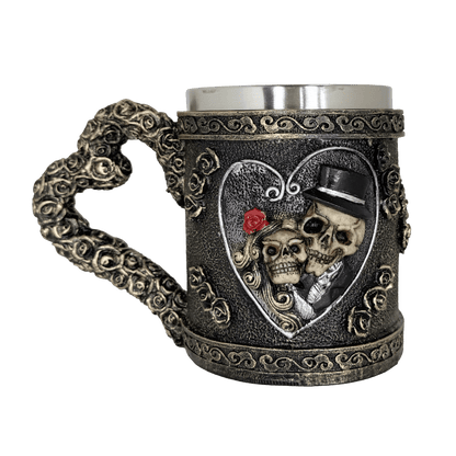 Gothic Wedding Skeleton Couple Tankard – Artistic Stainless Steel Beverage Stein