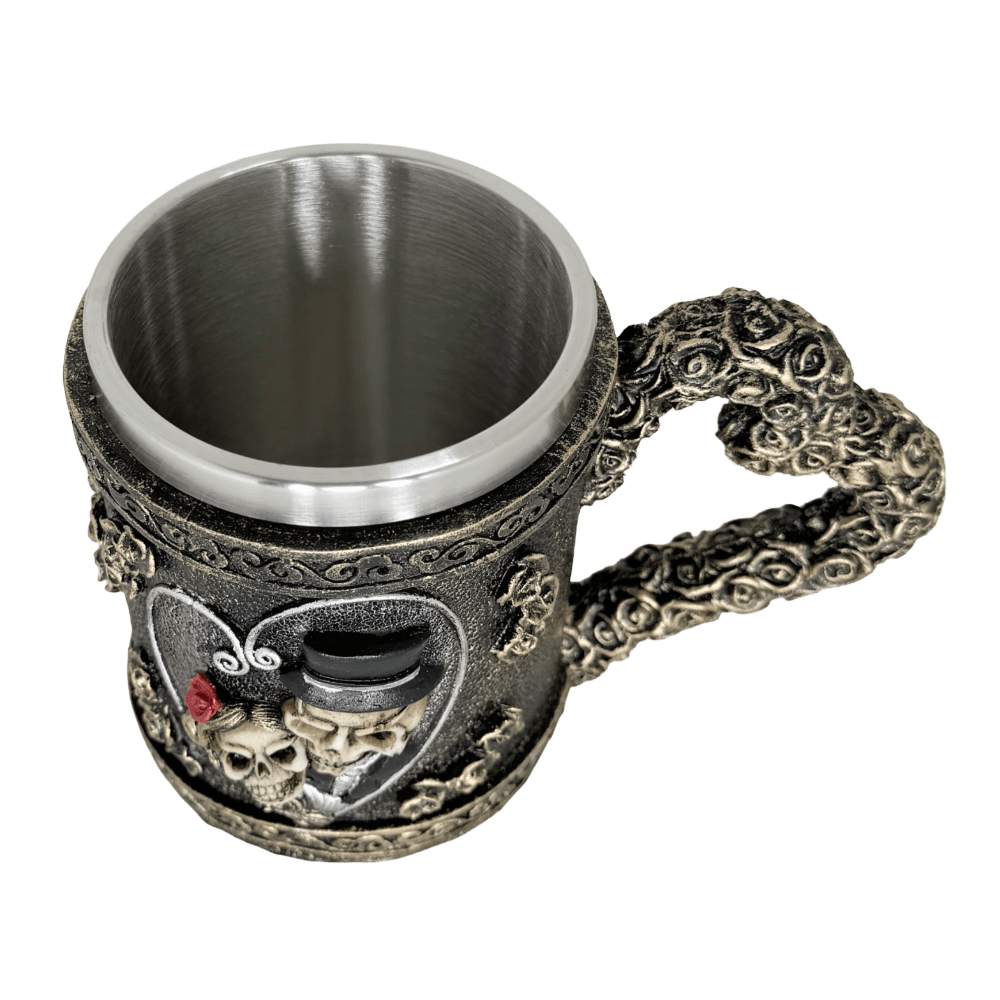 Gothic Wedding Skeleton Couple Tankard – Artistic Stainless Steel Beverage Stein