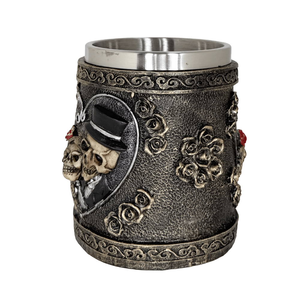 Gothic Wedding Skeleton Couple Tankard – Artistic Stainless Steel Beverage Stein