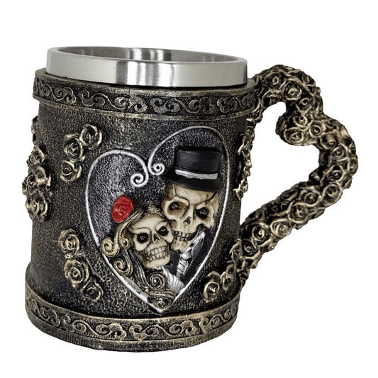 Gothic Wedding Skeleton Couple Tankard – Artistic Stainless Steel Beverage Stein