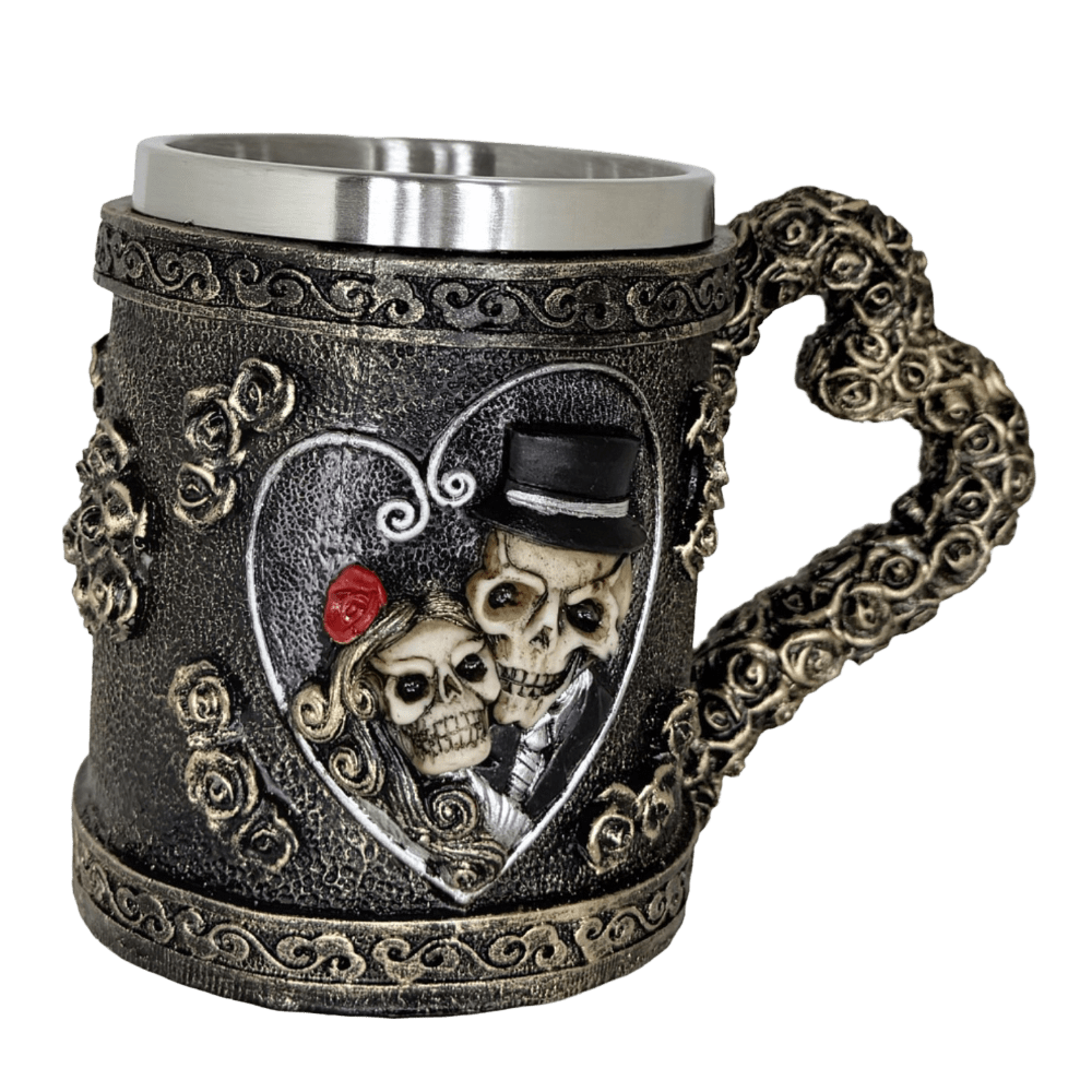 Gothic Wedding Skeleton Couple Tankard – Artistic Stainless Steel Beverage Stein