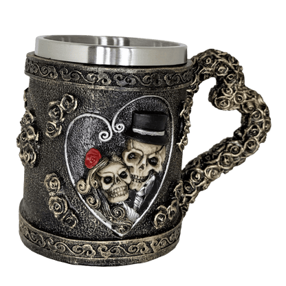 Gothic Wedding Skeleton Couple Tankard – Artistic Stainless Steel Beverage Stein
