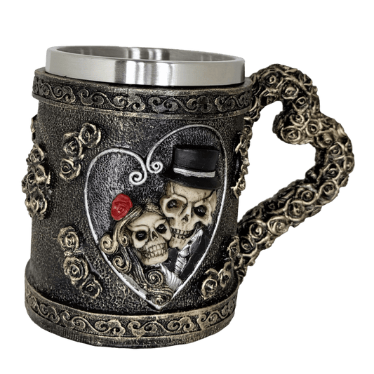 Gothic Wedding Skeleton Couple Tankard – Artistic Stainless Steel Beverage Stein