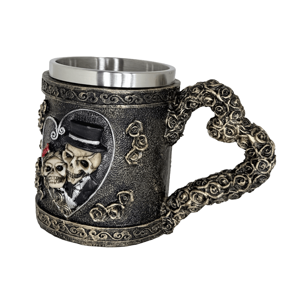 Gothic Wedding Skeleton Couple Tankard – Artistic Stainless Steel Beverage Stein
