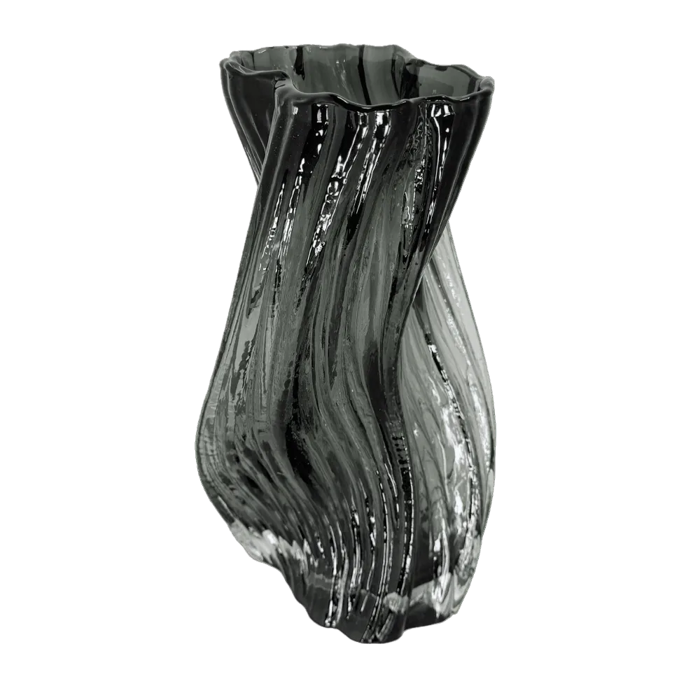 Contemporary Twisted Smoke Glass Vase – Elegant Sculptural Statement Piece