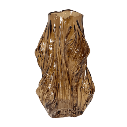 Organic Amber Flow Glass Vase – Sculptural Art Deco Accent Piece