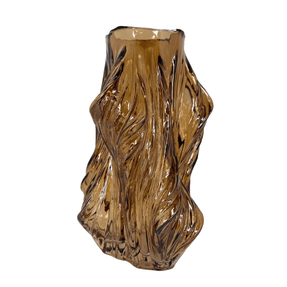 Organic Amber Flow Glass Vase – Sculptural Art Deco Accent Piece