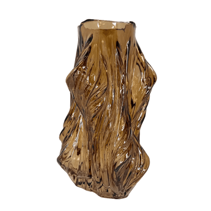 Organic Amber Flow Glass Vase – Sculptural Art Deco Accent Piece