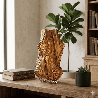 Organic Amber Flow Glass Vase – Sculptural Art Deco Accent Piece
