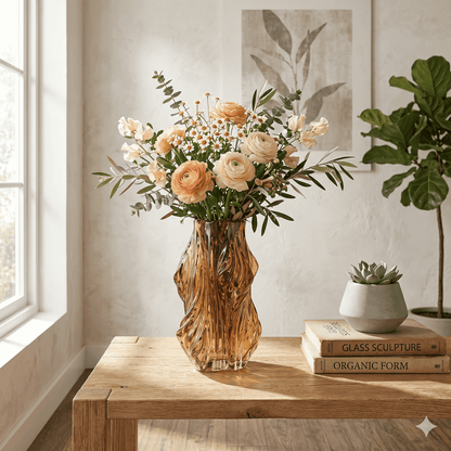 Organic Amber Flow Glass Vase – Sculptural Art Deco Accent Piece
