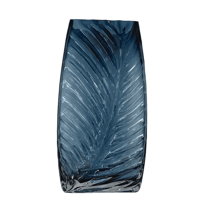Contemporary Deep Blue Leaf-Vein Glass Vase – Artistic Sculptural Decor