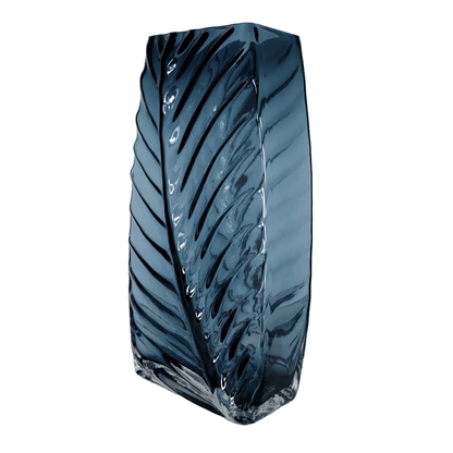 Contemporary Deep Blue Leaf-Vein Glass Vase – Artistic Sculptural Decor