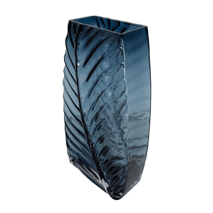 Contemporary Deep Blue Leaf-Vein Glass Vase – Artistic Sculptural Decor