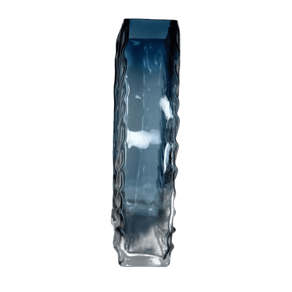 Contemporary Deep Blue Leaf-Vein Glass Vase – Artistic Sculptural Decor