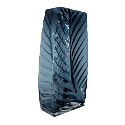 Contemporary Deep Blue Leaf-Vein Glass Vase – Artistic Sculptural Decor